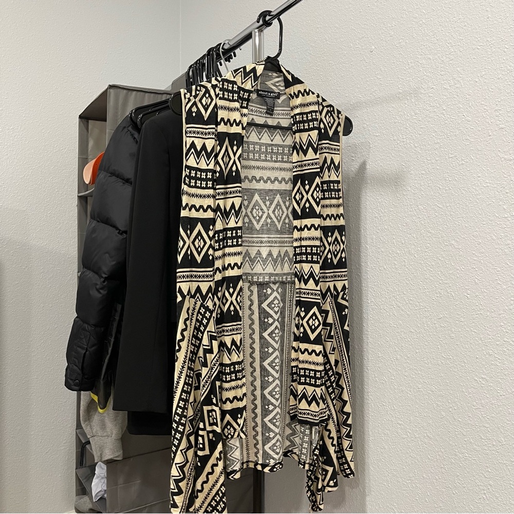 about a girl patterned mid length cardigan